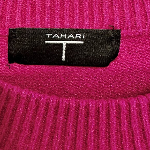 Tahari Pullover Sweater Fuchsia Pink HiLo Hem Long Sleeves Size Petite Small S/P - Picture 3 of 8